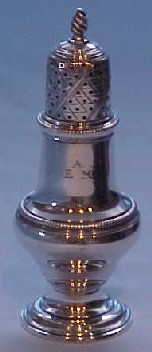 Superb Georgian sterling silver pepper caster, London 1768.