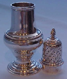 Superb Georgian sterling silver pepper caster, London 1768.